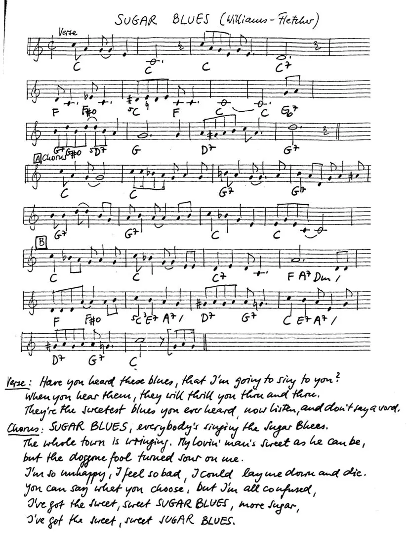 sugar blues free jazz leadsheet - Courtesy of the Jungle Jazz Band
